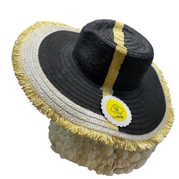 Black Painted Wide Brim Straw Hat main image 6